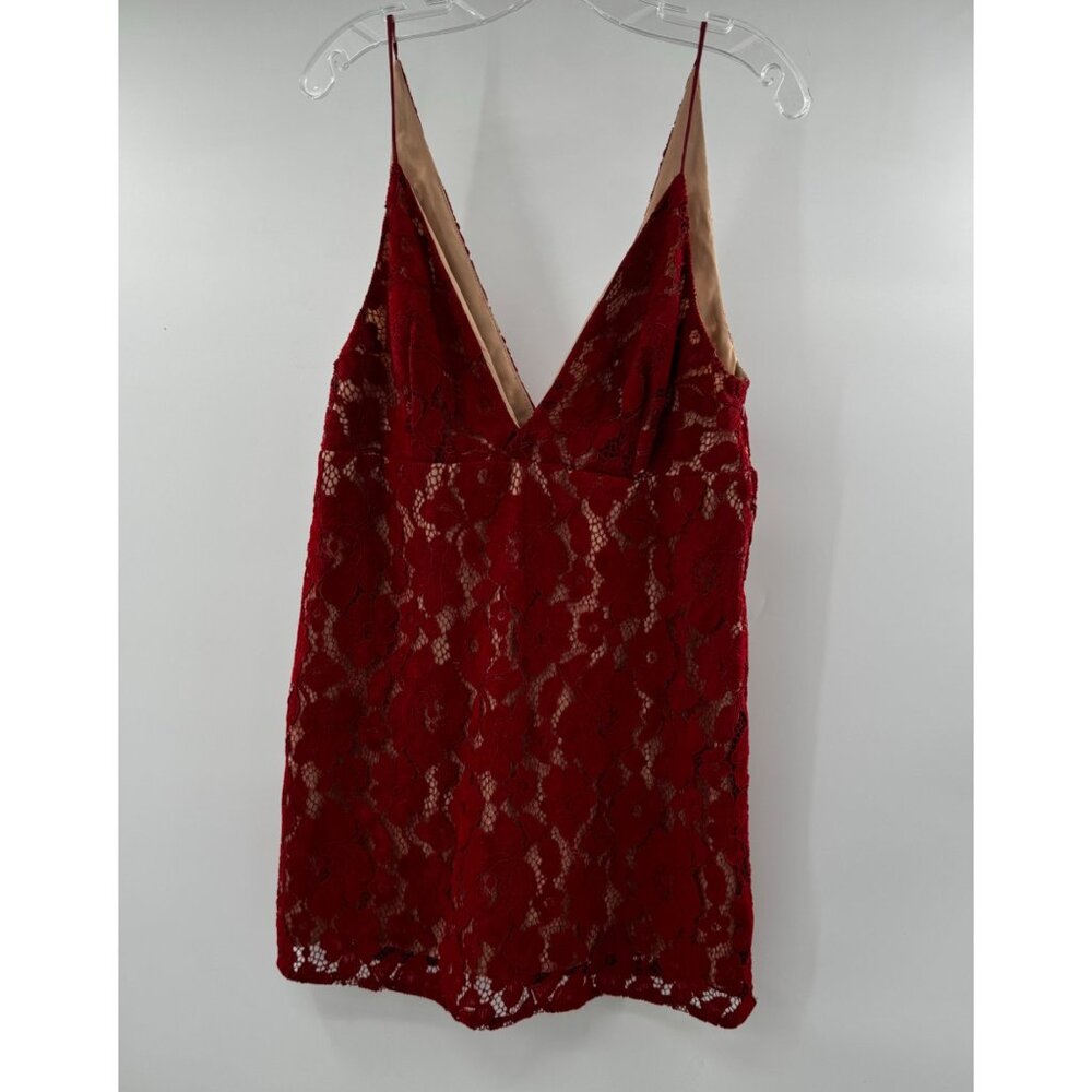 NWOT- Free People Dangerous Love  Red Lace Sleeveless Plunge Mini Dress - Size 8